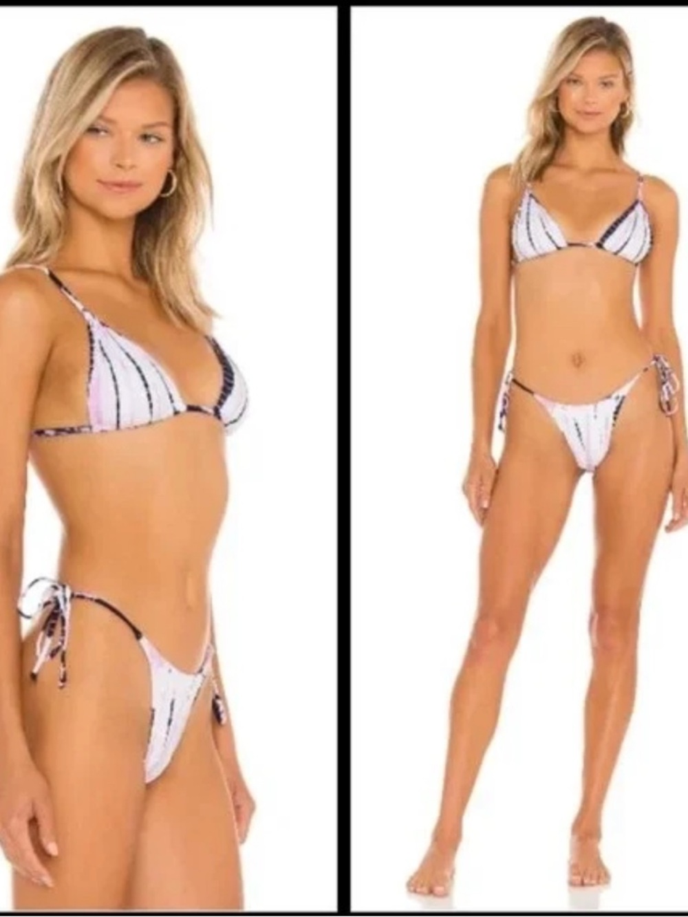 l*space Pink and White Striped Tie-Side Triangle Bikini
